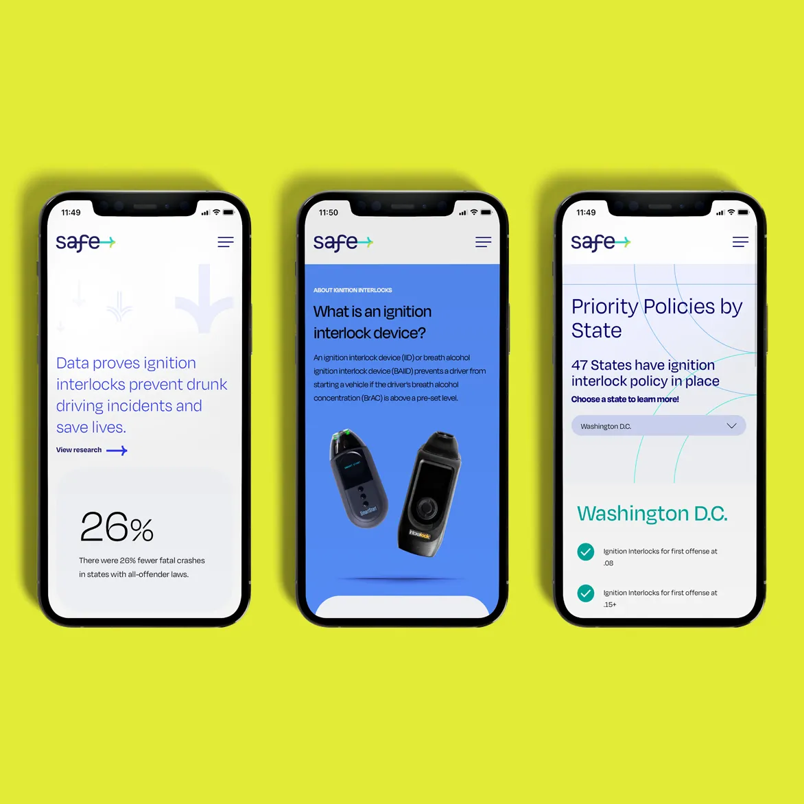 Mobile view of safe website on yellow background
